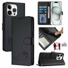 For iPhone 13 Pro Cat Rat Embossed Pattern RFID PU Phone Case with Wrist Strap(Black) - 1