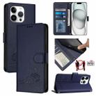 For iPhone 13 Pro Cat Rat Embossed Pattern RFID PU Phone Case with Wrist Strap(Blue) - 1