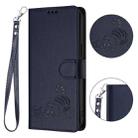 For iPhone 14 Plus Cat Rat Embossed Pattern RFID PU Phone Case with Wrist Strap(Blue) - 2