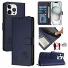 For iPhone 14 Pro Max Cat Rat Embossed Pattern RFID PU Phone Case with Wrist Strap(Blue) - 1