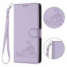For iPhone 14 Pro Max Cat Rat Embossed Pattern RFID PU Phone Case with Wrist Strap(Purple) - 2