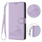 For iPhone 15 Pro Cat Rat Embossed Pattern RFID PU Phone Case with Wrist Strap(Purple) - 2