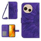 For Sharp Aquos sense9 Skin Feel Sun Flower Embossed Flip Leather Phone Case with Lanyard(Dark Purple) - 1