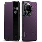 For Huawei Pura 70 Ultra SULADA Kevlar 600D Texture Smart Window Leather Phone Case(Purple) - 1