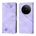 For vivo X100s 5G Skin Feel Embossed Leather Phone Case(Light Purple) - 2