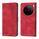 For vivo X100 Skin Feel Embossed Leather Phone Case(Red) - 2