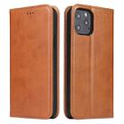 For iPhone 12 Pro Max Fierre Shann PU Genuine Leather Texture Horizontal Flip Leather Case with Holder & Card Slots & Wallet(Brown) - 1