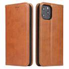 For iPhone 12 mini Fierre Shann PU Genuine Leather Texture Horizontal Flip Leather Case with Holder & Card Slots & Wallet(Brown) - 1