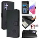 For Samsung Galaxy A54 5G Cat Rat Embossed Pattern RFID PU Phone Case with Wrist Strap(Black) - 1