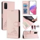 For Samsung Galaxy S20 FE 2022 Cat Rat Embossed Pattern RFID PU Phone Case with Wrist Strap(Pink) - 1