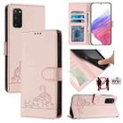 For Samsung Galaxy S20 FE 4G Cat Rat Embossed Pattern RFID PU Phone Case with Wrist Strap(Pink) - 1