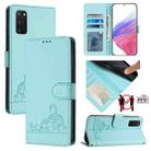 For Samsung Galaxy S20 Cat Rat Embossed Pattern RFID PU Phone Case with Wrist Strap(Mint Green) - 1