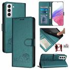 For Samsung Galax S21+ Cat Rat Embossed Pattern RFID PU Phone Case with Wrist Strap(Peacock Green) - 1