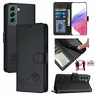 For Samsung Galax S22+ 5G Cat Rat Embossed Pattern RFID PU Phone Case with Wrist Strap(Black) - 1