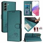 For Samsung Galax S22+ 5G Cat Rat Embossed Pattern RFID PU Phone Case with Wrist Strap(Peacock Green) - 1