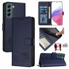 For Samsung Galax S22+ 5G Cat Rat Embossed Pattern RFID PU Phone Case with Wrist Strap(Blue) - 1