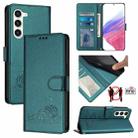 For Samsung Galax S23+ 5G Cat Rat Embossed Pattern RFID PU Phone Case with Wrist Strap(Peacock Green) - 1