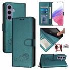 For Samsung Galax S24 5G Cat Rat Embossed Pattern RFID PU Phone Case with Wrist Strap(Peacock Green) - 1