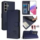 For Samsung Galax S24+ 5G Cat Rat Embossed Pattern RFID PU Phone Case with Wrist Strap(Blue) - 1