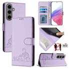 For Samsung Galax S24+ 5G Cat Rat Embossed Pattern RFID PU Phone Case with Wrist Strap(Purple) - 1