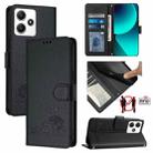 For Xiaomi Redmi 12 5G Global Cat Rat Embossed Pattern RFID PU Phone Case with Wrist Strap(Black) - 1