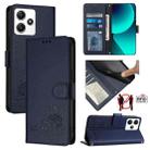 For Xiaomi Redmi 12 5G Global Cat Rat Embossed Pattern RFID PU Phone Case with Wrist Strap(Blue) - 1