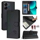 For Xiaomi Redmi 13C 4G Global Cat Rat Embossed Pattern RFID PU Phone Case with Wrist Strap(Black) - 1