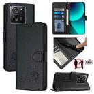 For Xiaomi 13T Pro 5G Global Cat Rat Embossed Pattern RFID PU Phone Case with Wrist Strap(Black) - 1