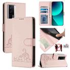 For Xiaomi Redmi K60 Cat Rat Embossed Pattern RFID PU Phone Case with Wrist Strap(Pink) - 1