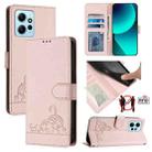 For Xiaomi Redmi Note 12 4G Global Cat Rat Embossed Pattern RFID PU Phone Case with Wrist Strap(Pink) - 1