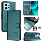 For Xiaomi Redmi Note 12 4G Global Cat Rat Embossed Pattern RFID PU Phone Case with Wrist Strap(Peacock Green) - 1