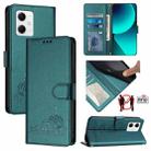 For Xiaomi Redmi Note 12 5G Global Cat Rat Embossed Pattern RFID PU Phone Case with Wrist Strap(Peacock Green) - 1
