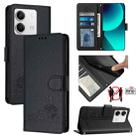 For Xiaomi Redmi Note 13 5G Global Cat Rat Embossed Pattern RFID PU Phone Case with Wrist Strap(Black) - 1