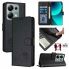 For Xiaomi Redmi Note 13 Pro 4G Global Cat Rat Embossed Pattern RFID PU Phone Case with Wrist Strap(Black) - 1