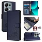 For Xiaomi Redmi Note 13 Pro 4G Global Cat Rat Embossed Pattern RFID PU Phone Case with Wrist Strap(Blue) - 1