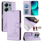 For Xiaomi Redmi Note 13 Pro 4G Global Cat Rat Embossed Pattern RFID PU Phone Case with Wrist Strap(Purple) - 1