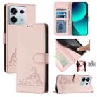 For Xiaomi POCO X6 5G Global Cat Rat Embossed Pattern RFID PU Phone Case with Wrist Strap(Pink) - 1