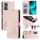 For Xiaomi 12 Lite Cat Rat Embossed Pattern RFID PU Phone Case with Wrist Strap(Pink) - 1