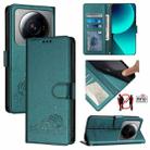 For Xiaomi 12S Ultra Cat Rat Embossed Pattern RFID PU Phone Case with Wrist Strap(Peacock Green) - 1