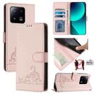 For Xiaomi 13 Pro Cat Rat Embossed Pattern RFID PU Phone Case with Wrist Strap(Pink) - 1