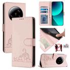 For Xiaomi 13 Ultra Cat Rat Embossed Pattern RFID PU Phone Case with Wrist Strap(Pink) - 1