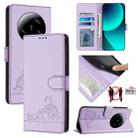 For Xiaomi 13 Ultra Cat Rat Embossed Pattern RFID PU Phone Case with Wrist Strap(Purple) - 1