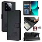 For Xiaomi 14 Pro Cat Rat Embossed Pattern RFID PU Phone Case with Wrist Strap(Black) - 1