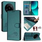 For Xiaomi 14 Ultra 5G Global Cat Rat Embossed Pattern RFID PU Phone Case with Wrist Strap(Peacock Green) - 1