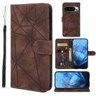For Google Pixel 9 / 9 Pro Skin Feel Geometric Lines Leather Phone Case(Brown) - 1