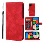 For Google Pixel 5 Skin Feel Geometric Lines Leather Phone Case(Red) - 1