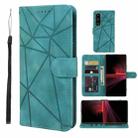 For Sony Xperia 1 III Skin Feel Geometric Lines Leather Phone Case(Green) - 1