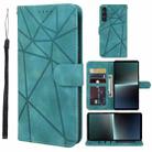 For Sony Xperia 1 V 2023 Skin Feel Geometric Lines Leather Phone Case(Green) - 1