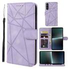 For Sony Xperia 1 V 2023 Skin Feel Geometric Lines Leather Phone Case(Purple) - 1