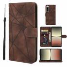 For Sony Xperia 5 IV Skin Feel Geometric Lines Leather Phone Case(Brown) - 1